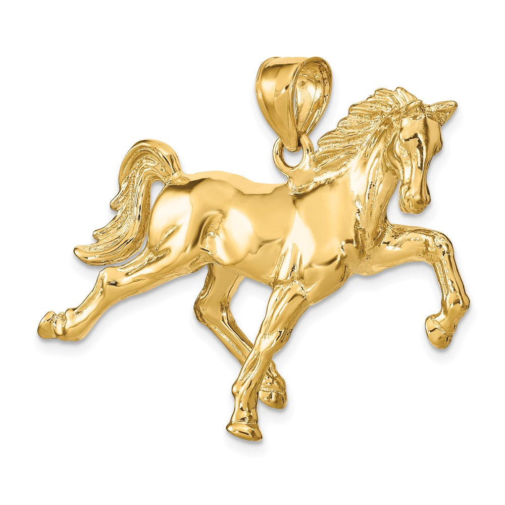 14K Gelbgold Hohl Poliert 3-d Pferd Charm