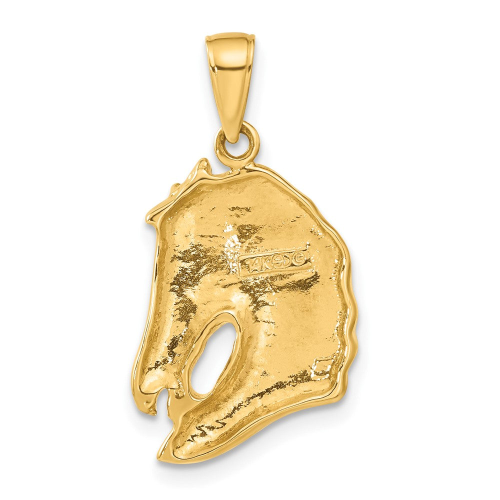 14K Gelbgold massiver polierter offenrückiger Pferdekopf-Anhänger