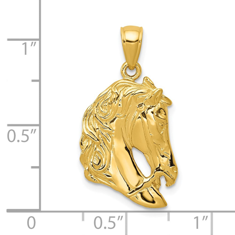 14K Gelbgold massiver polierter offenrückiger Pferdekopf-Anhänger