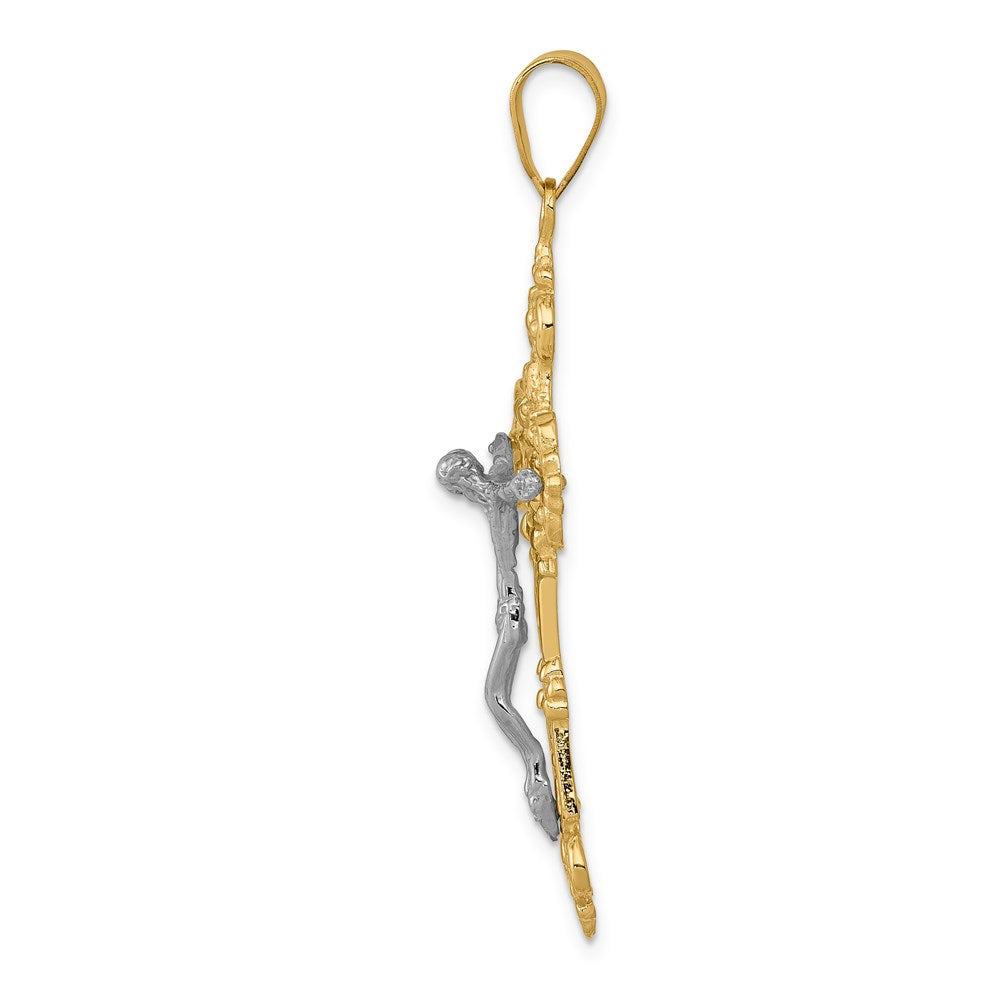 14 Karat Bicolor Gold INRI Fleur-de-Lis Kruzifix-Anhänger