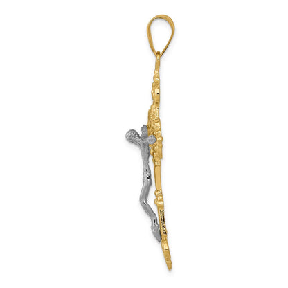 14 Karat Bicolor Gold INRI Fleur-de-Lis Kruzifix-Anhänger