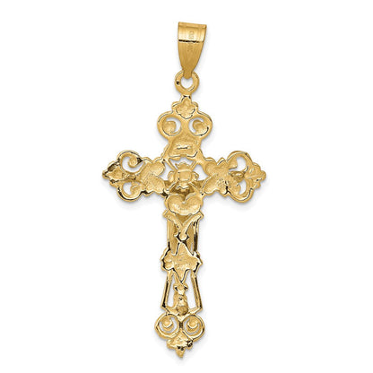 14 Karat Bicolor Gold INRI Fleur-de-Lis Kruzifix-Anhänger