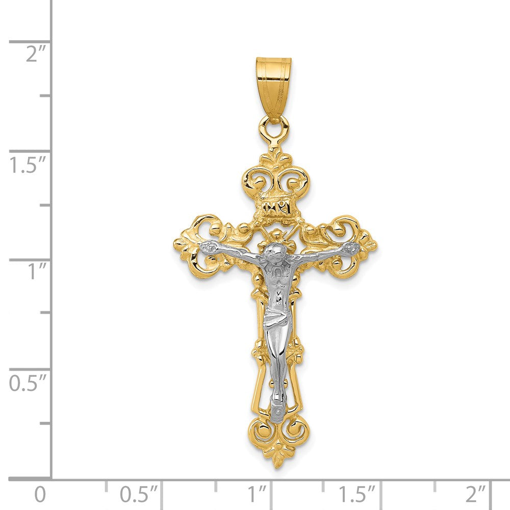 14 Karat Bicolor Gold INRI Fleur-de-Lis Kruzifix-Anhänger