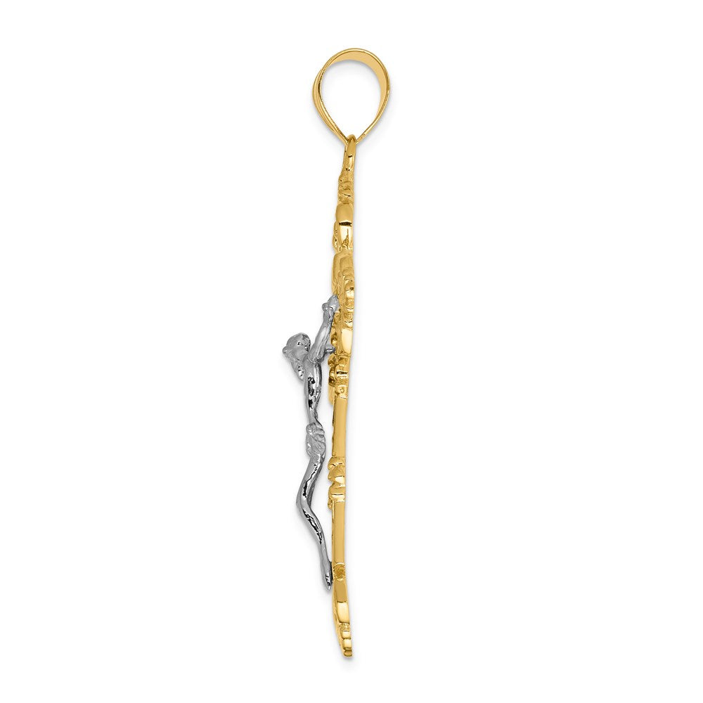 14K Bicolor-Gold INRI Fleur-de-Lis-Kruzifix-Anhänger