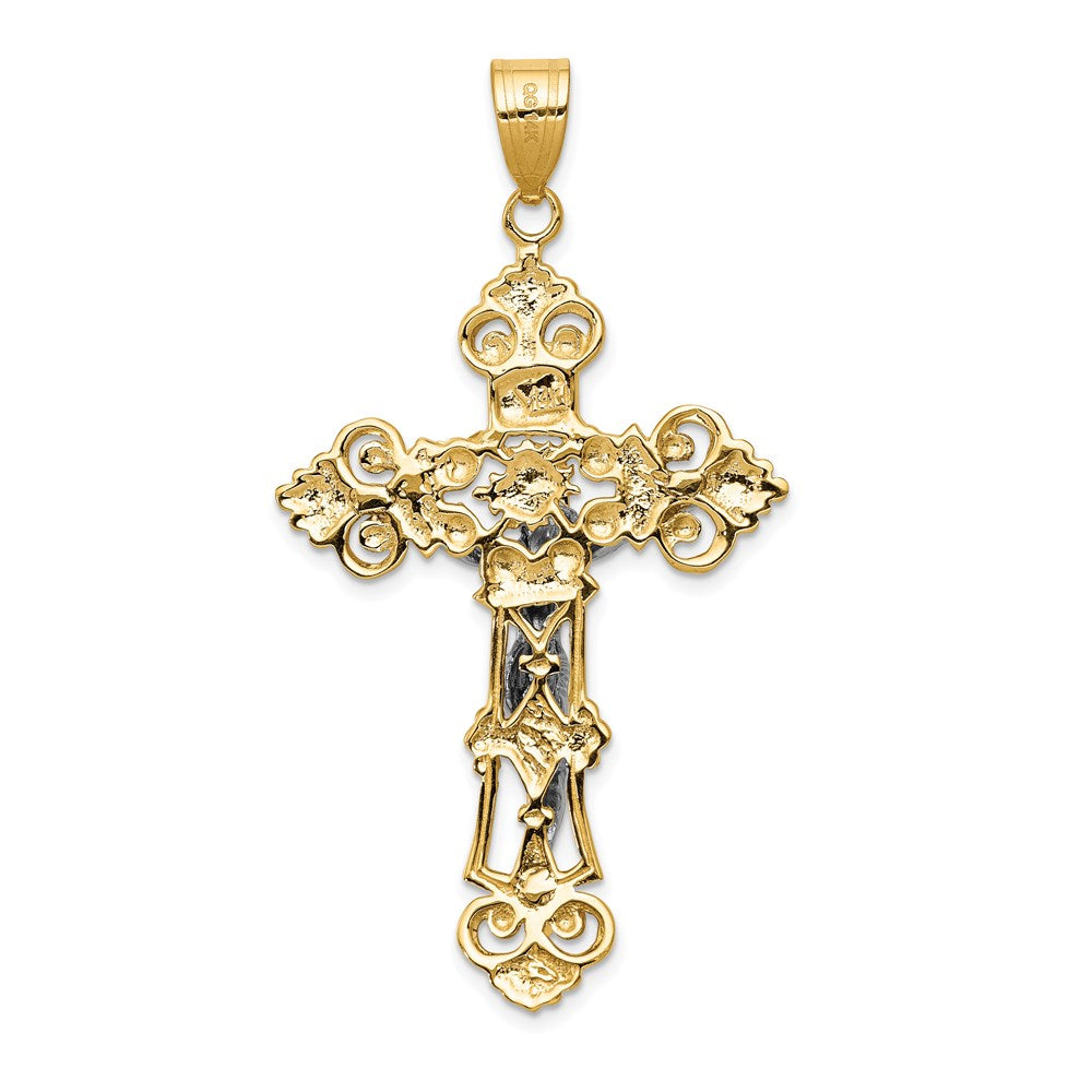 14K Bicolor-Gold INRI Fleur-de-Lis-Kruzifix-Anhänger