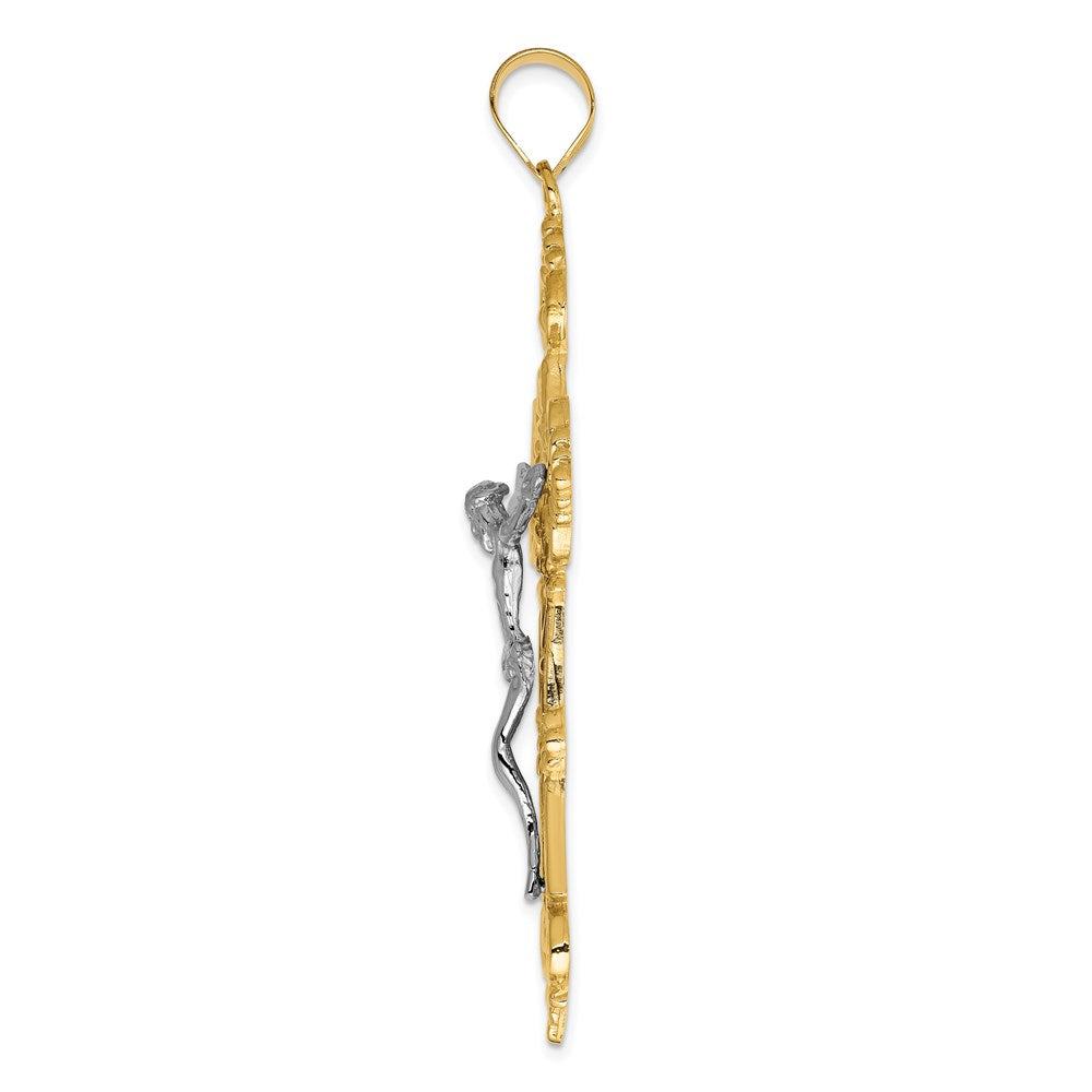 14K Bicolor-Gold INRI-Kruzifix-Anhänger mit Fleur-de-Lis