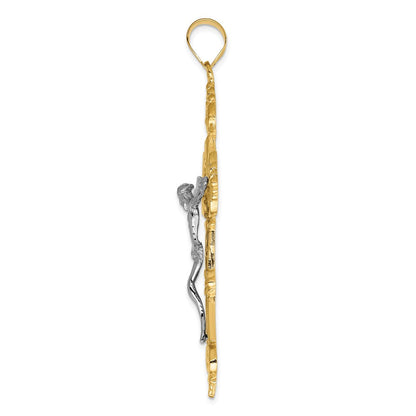 14K Bicolor-Gold INRI-Kruzifix-Anhänger mit Fleur-de-Lis