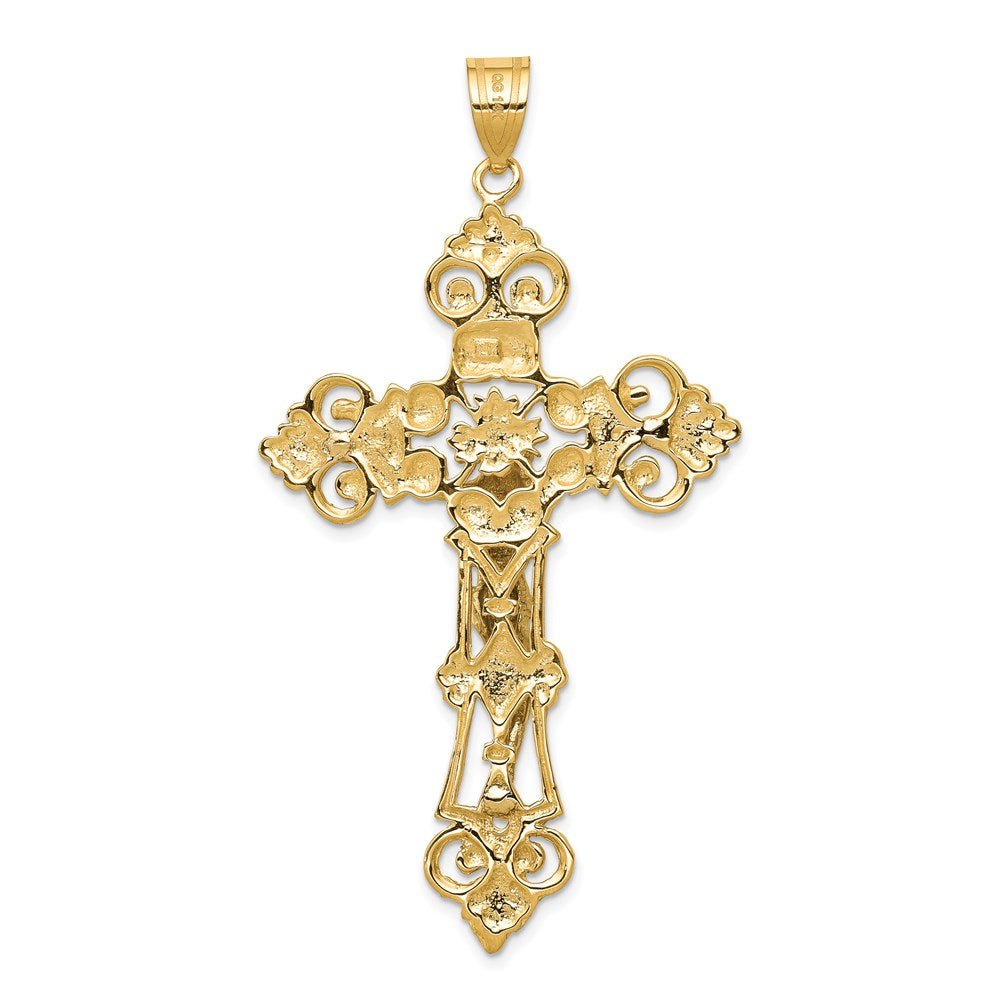 14K Bicolor-Gold INRI-Kruzifix-Anhänger mit Fleur-de-Lis