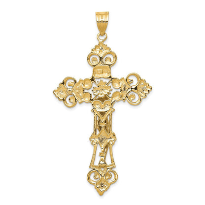 14K Bicolor-Gold INRI-Kruzifix-Anhänger mit Fleur-de-Lis