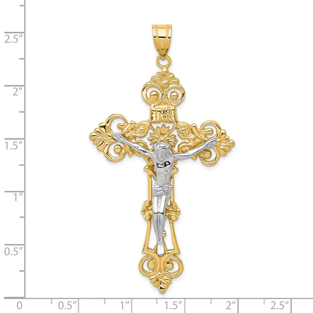14K Bicolor-Gold INRI-Kruzifix-Anhänger mit Fleur-de-Lis
