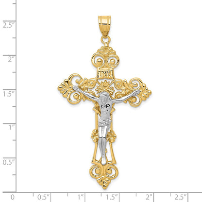 14K Bicolor-Gold INRI-Kruzifix-Anhänger mit Fleur-de-Lis
