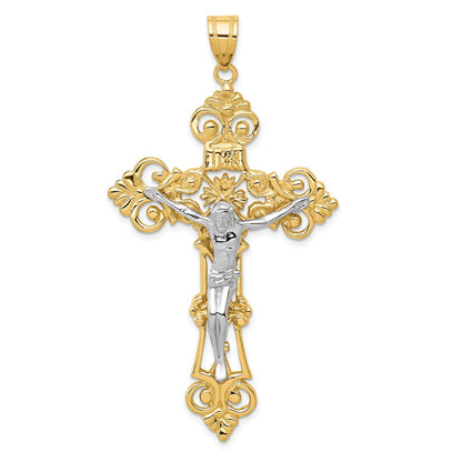 14K Bicolor-Gold INRI-Kruzifix-Anhänger mit Fleur-de-Lis