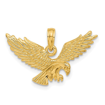 14K Gelbgold Massiv Polierter Adler-Landung-Anhänger