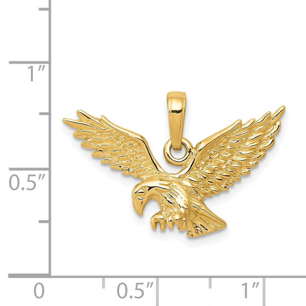 14K Gelbgold Massiv Polierter Adler-Landung-Anhänger