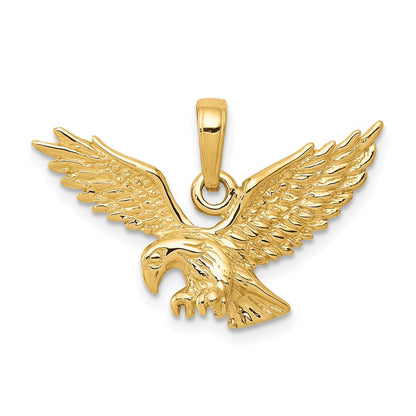 14K Gelbgold Massiv Polierter Adler-Landung-Anhänger