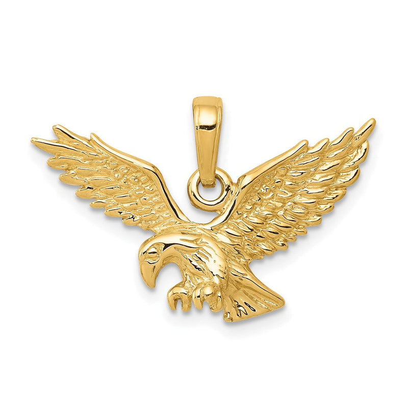 14K Gelbgold Massiv Polierter Adler-Landung-Anhänger