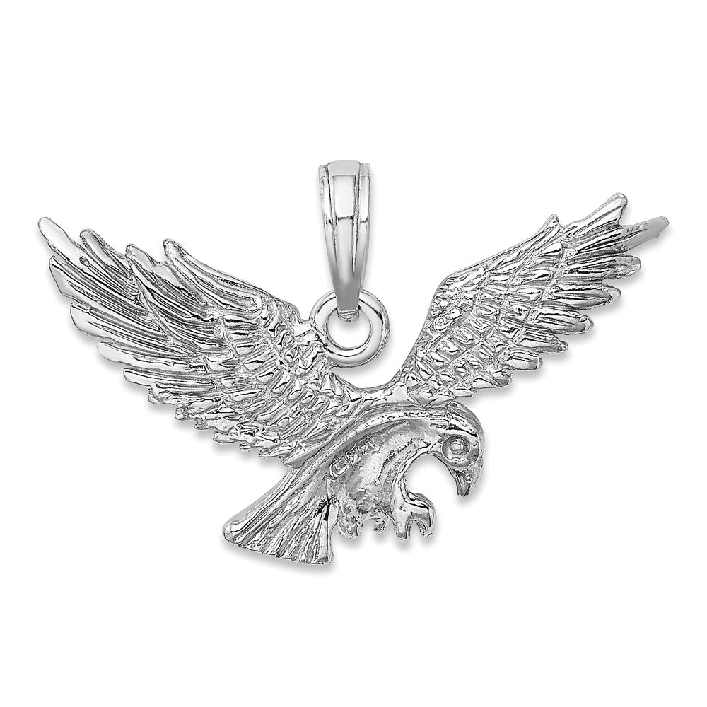 14K Weißgold Landender Adler Charm mit strukturierter Oberfläche