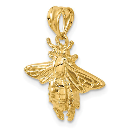 14K Gelbgold massiver Bienen-Anhänger mit offener Rückseite