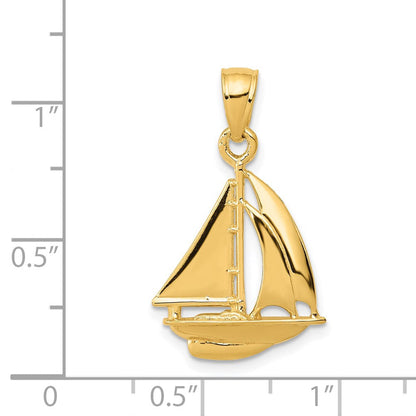 14K Gelbgold Polierter Segelboot-Anhänger mit offener Rückseite