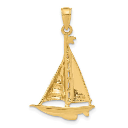 14K Gelbgold Poliert Segelboot-Anhänger