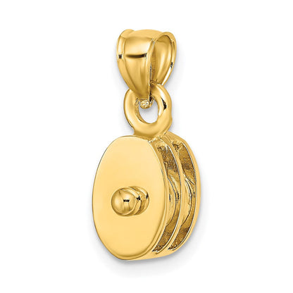 14K Gelbgold polierter 3-D beweglicher Seilrolle-Charm