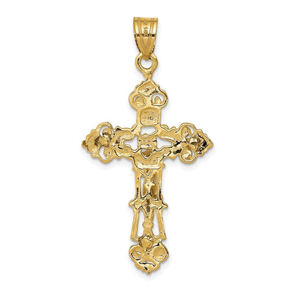 14K Gelbgold INRI Kruzifix-Anhänger mit Fleur-de-Lis-Motiv
