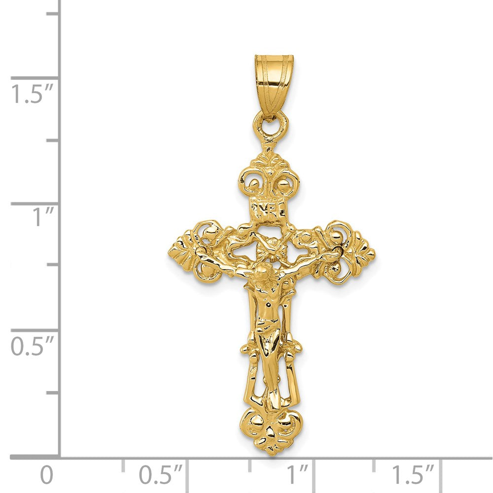 14K Gelbgold INRI Kruzifix-Anhänger mit Fleur-de-Lis-Motiv