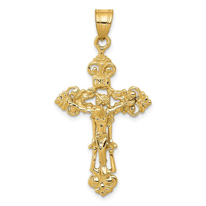 14K Gelbgold INRI Kruzifix-Anhänger mit Fleur-de-Lis-Motiv