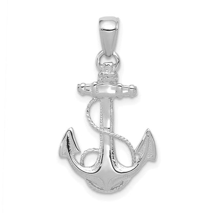 14K Weißgold Massiver Polierter Anker-Anhänger
