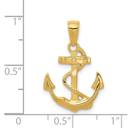 Anhänger aus massivem, poliertem 14K Gelbgold in Ankerform