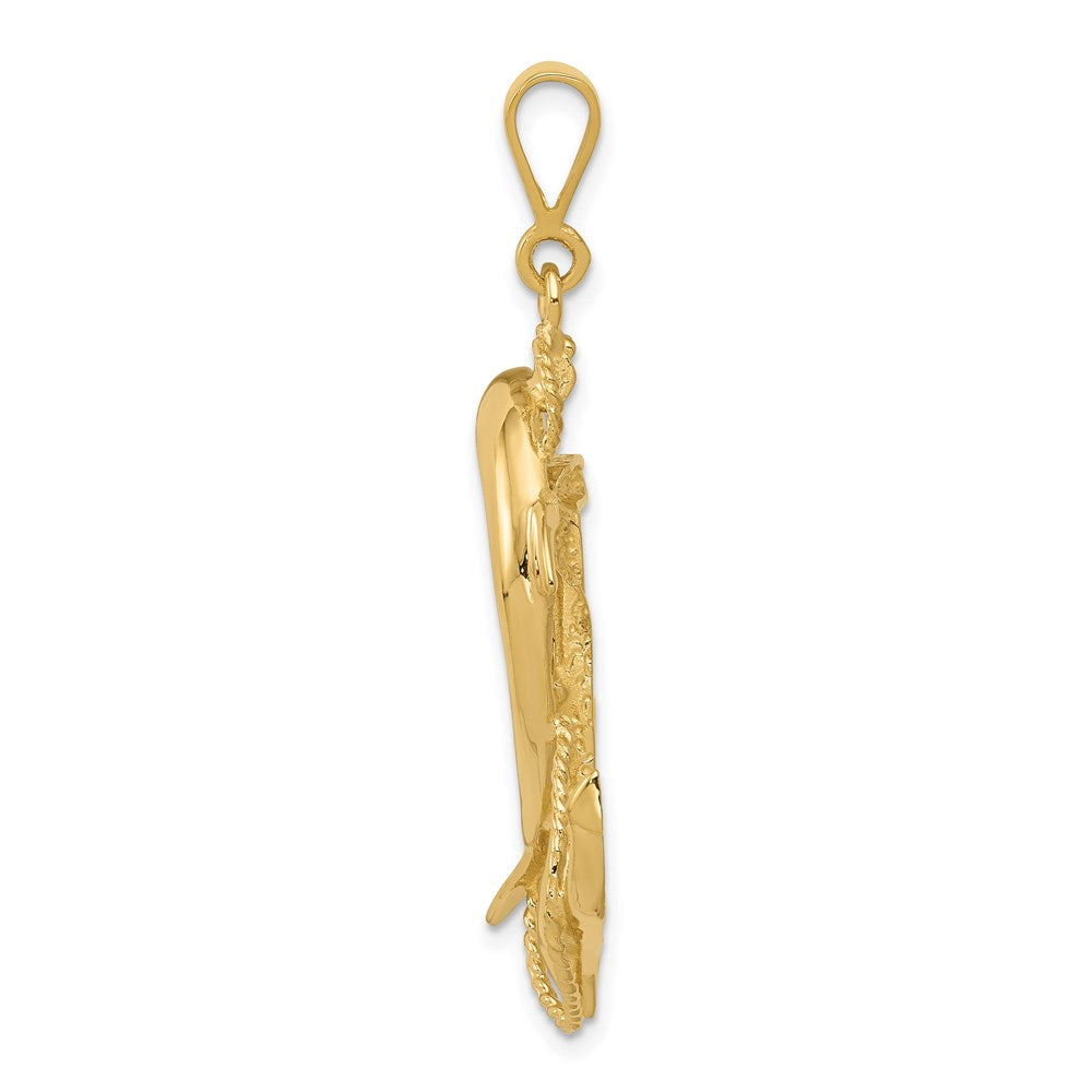 14K Gelbgold massiver polierter Anker-Anhänger mit Delfin