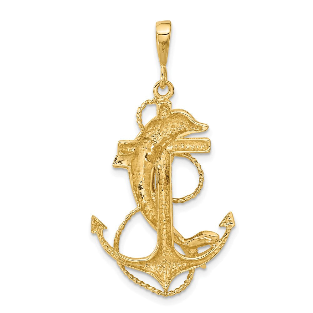 14K Gelbgold massiver polierter Anker-Anhänger mit Delfin