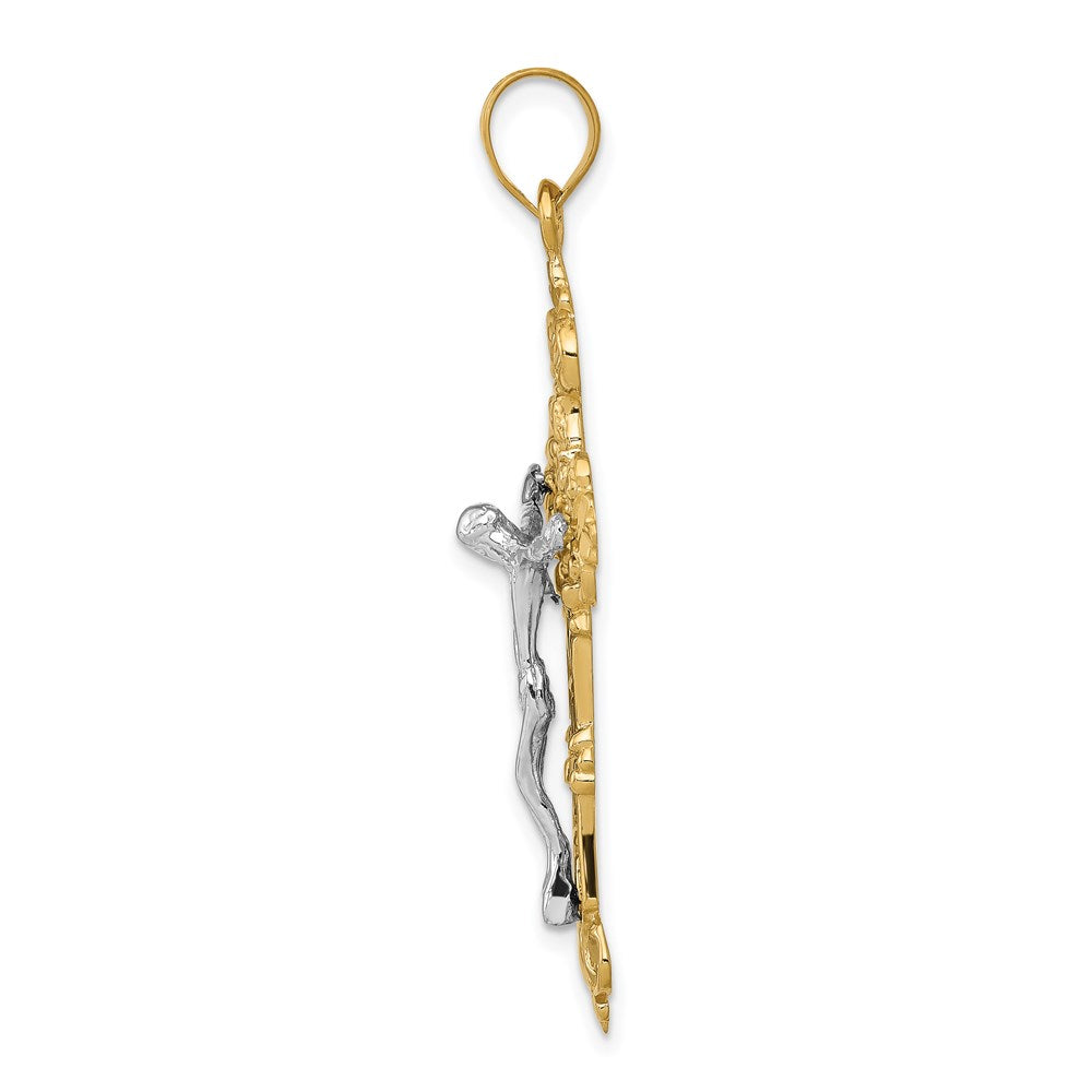 14k Gelbgold INRI Fleur-de-Lis Kruzifix-Anhänger