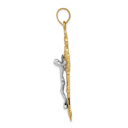 14k Gelbgold INRI Fleur-de-Lis Kruzifix-Anhänger