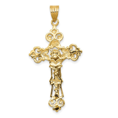 14k Gelbgold INRI Fleur-de-Lis Kruzifix-Anhänger