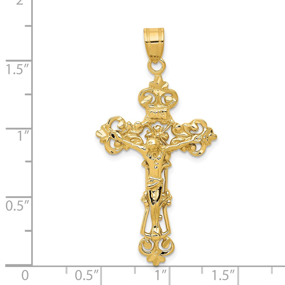 14k Gelbgold INRI Fleur-de-Lis Kruzifix-Anhänger