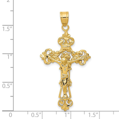14k Gelbgold INRI Fleur-de-Lis Kruzifix-Anhänger