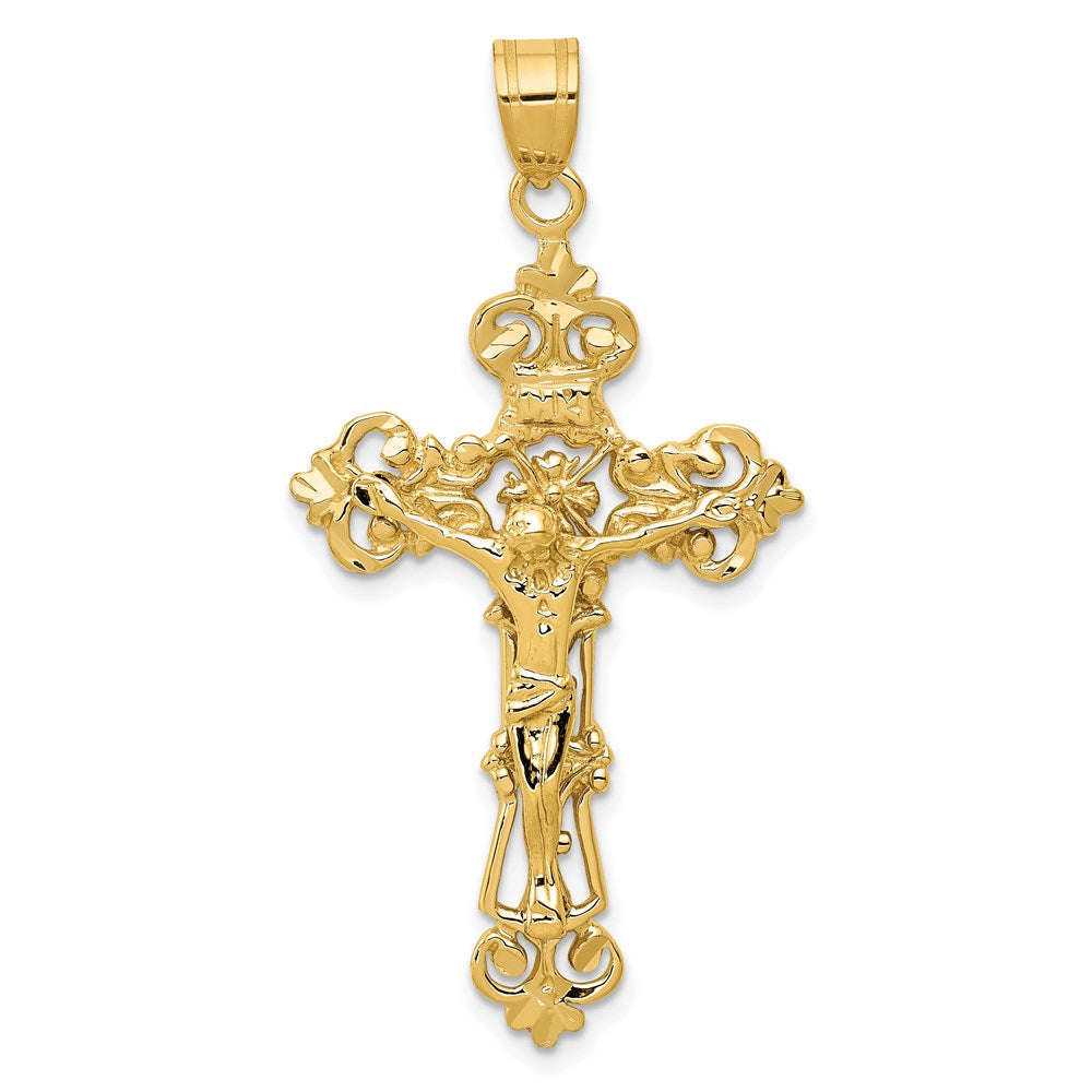 14k Gelbgold INRI Fleur-de-Lis Kruzifix-Anhänger