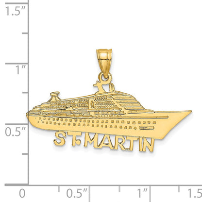 14K Gelbgold massiver polierter Anhänger „ST MARTIN Kreuzfahrtschiff