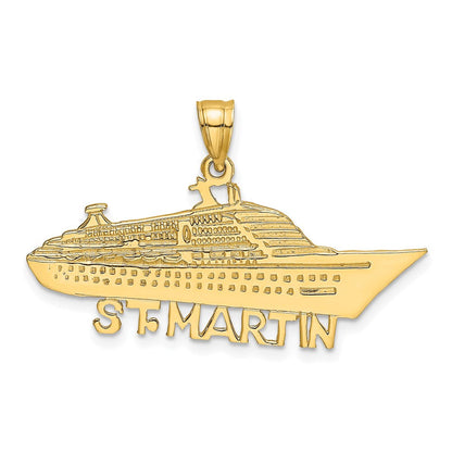 14K Gelbgold massiver polierter Anhänger „ST MARTIN Kreuzfahrtschiff
