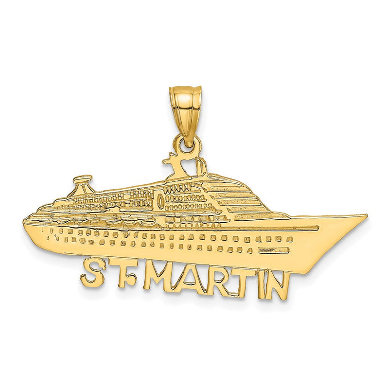 14K Gelbgold massiver polierter Anhänger „ST MARTIN Kreuzfahrtschiff