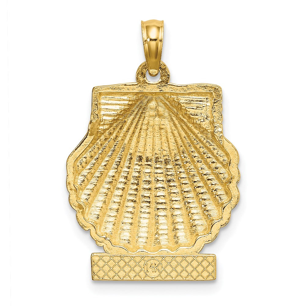 14K Gelbgold Massiv Poliert HAWAII Muschel-Charm mit Wellenrand