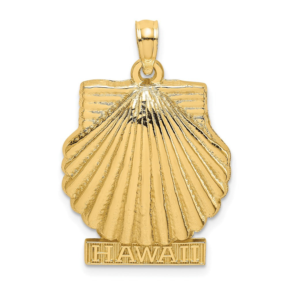 14K Gelbgold Massiv Poliert HAWAII Muschel-Charm mit Wellenrand
