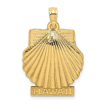 14K Gelbgold Massiv Poliert HAWAII Muschel-Charm mit Wellenrand