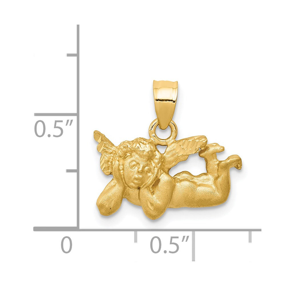 14K Gelbgold Engel-Charm mit Satin- und Diamantschliff-Finish