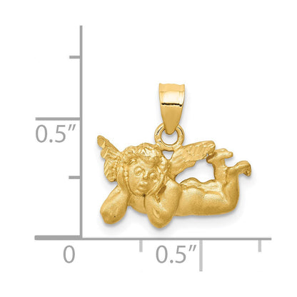 14K Gelbgold Engel-Charm mit Satin- und Diamantschliff-Finish