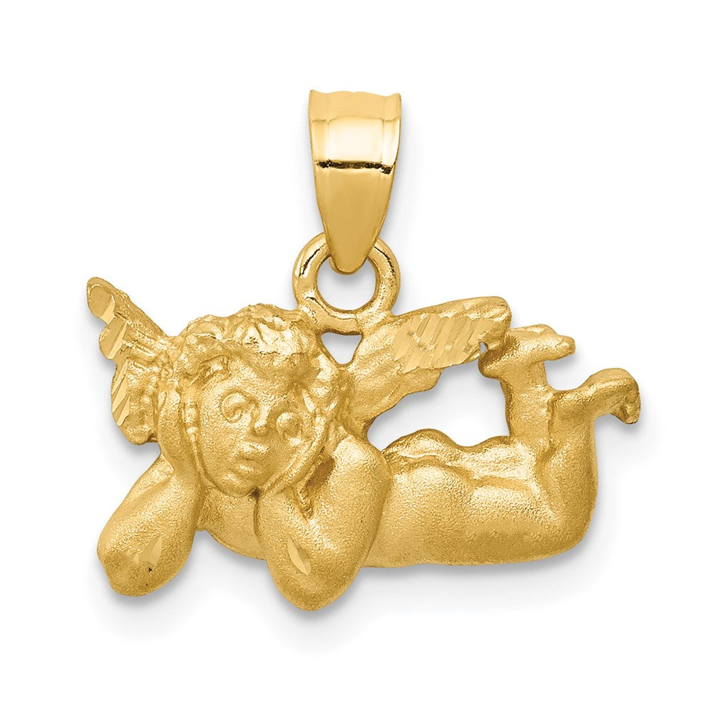 14K Gelbgold Engel-Charm mit Satin- und Diamantschliff-Finish