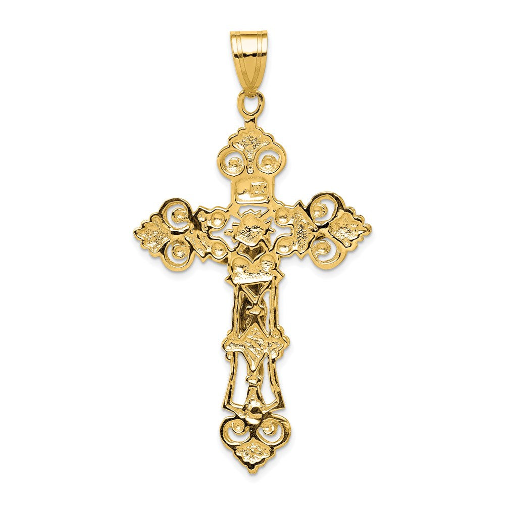 14K Gelbgold INRI Fleur-de-Lis-Kreuzanhänger