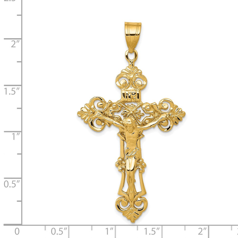 14K Gelbgold INRI Fleur-de-Lis-Kreuzanhänger