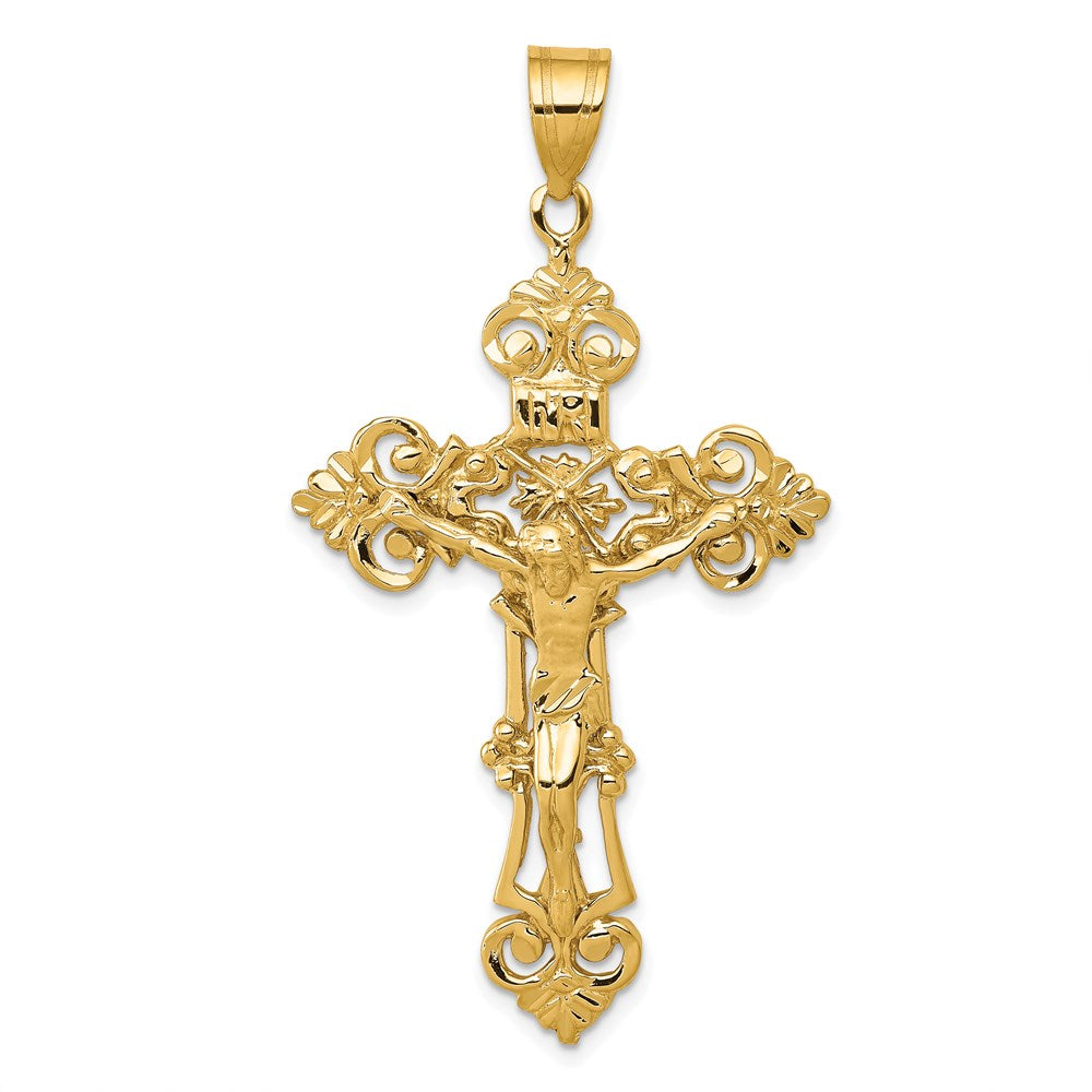 14K Gelbgold INRI Fleur-de-Lis-Kreuzanhänger